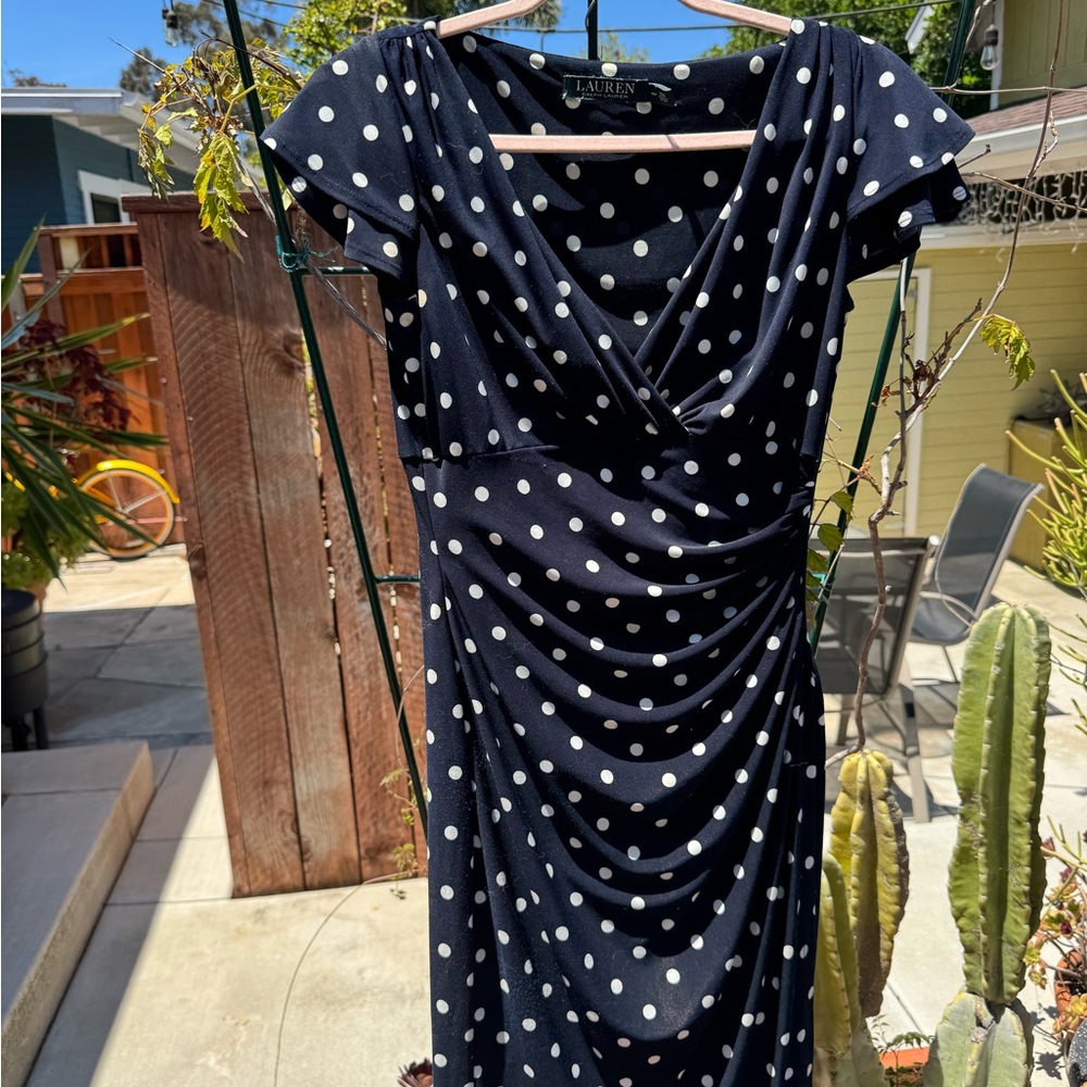 Ralph Lauren Navy Polka Dot Cocktail Dress
